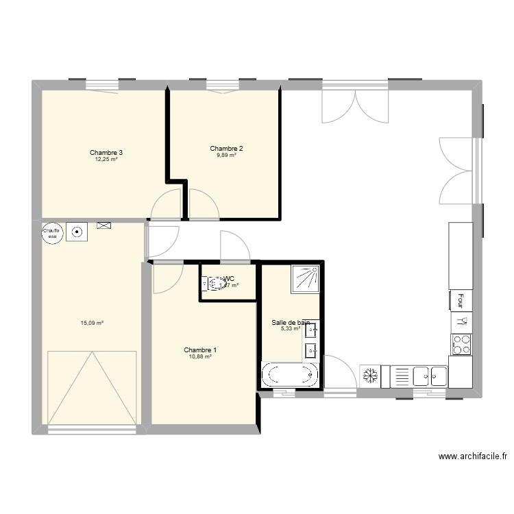 Maison CAMUS 80m TOM. Plan de 6 pièces et 55 m2