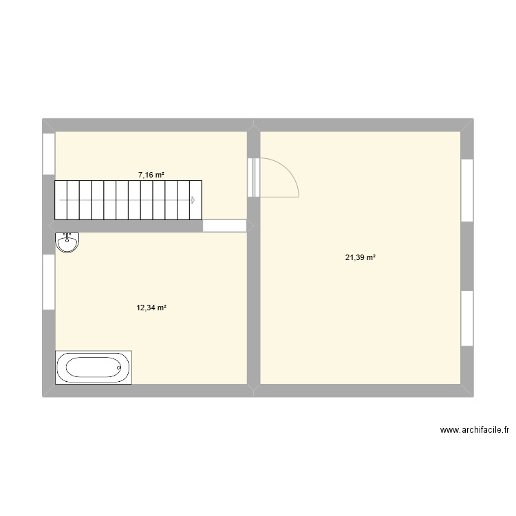 1er etage . Plan de 3 pièces et 41 m2