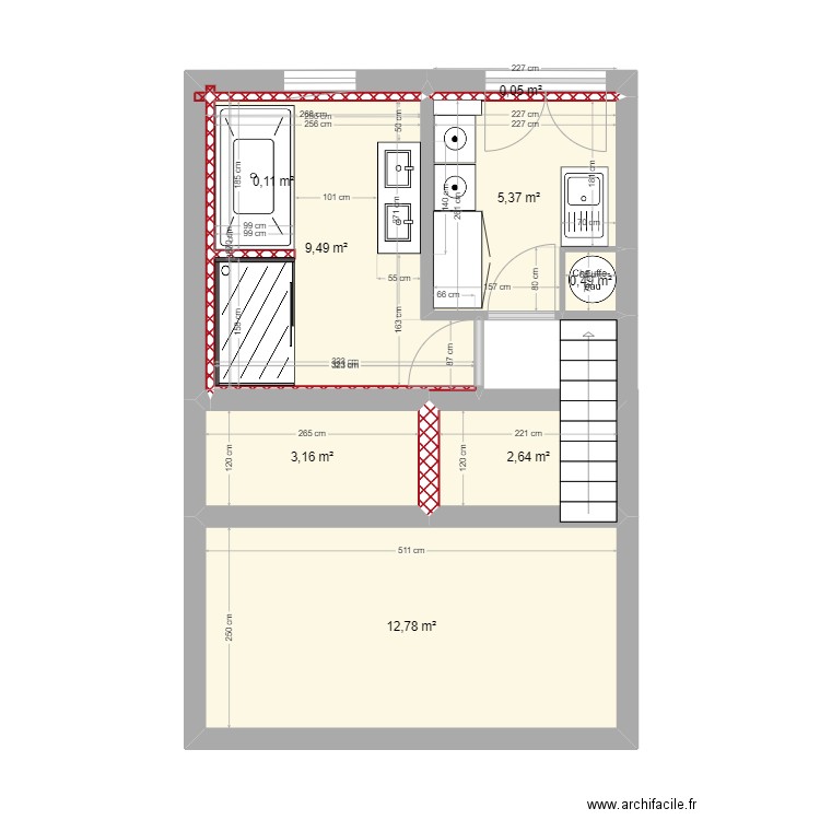 sdb buanderie. Plan de 8 pièces et 34 m2