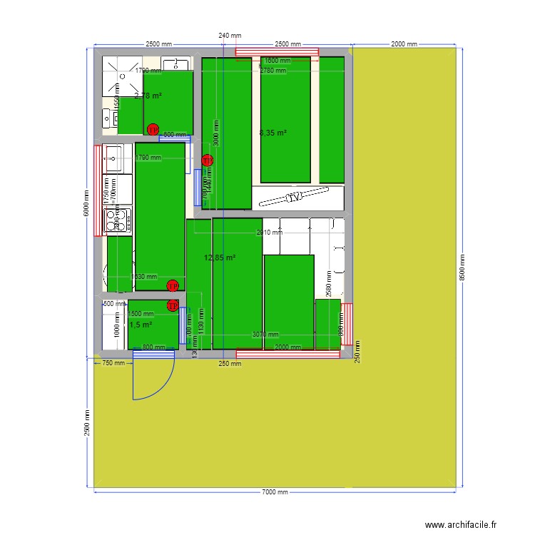 30 Углич ТП. Plan de 5 pièces et 52 m2