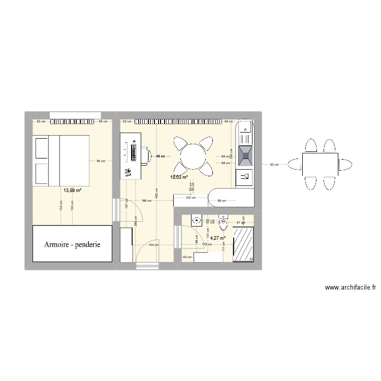 appart. Plan de 3 pièces et 36 m2