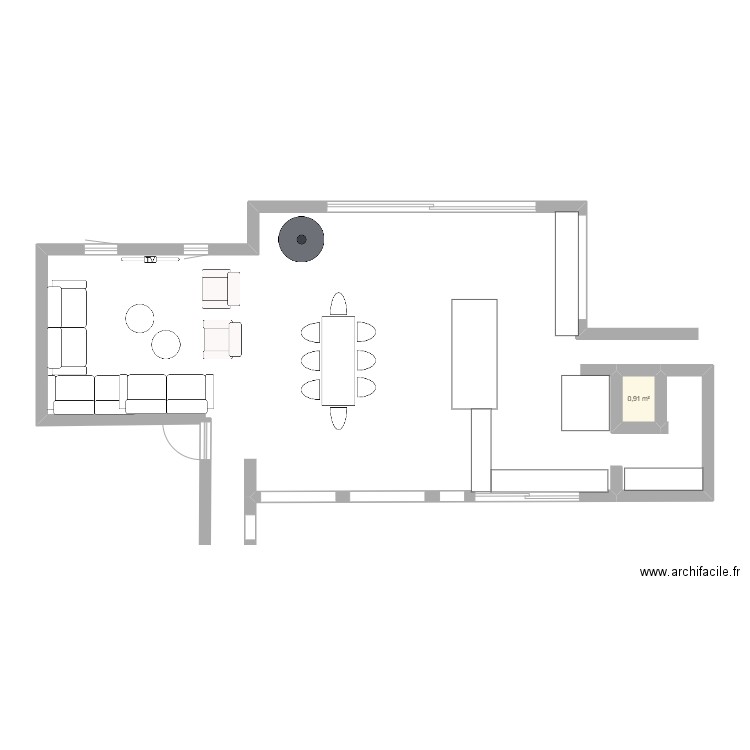 caze. Plan de 1 pièce et 1 m2