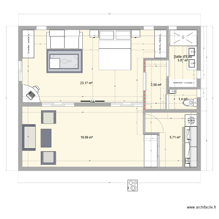 Studio 36 M2 + Terrasse 15 M2. Plan de 6 pièces et 56 m2