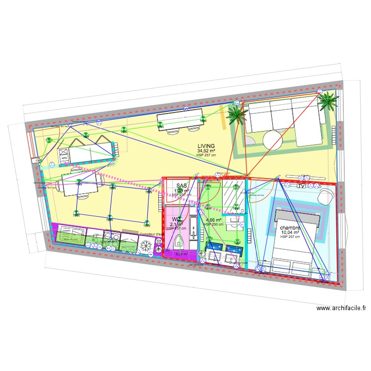 appartement mouja plan base+modif 2. Plan de 5 pièces et 72 m2