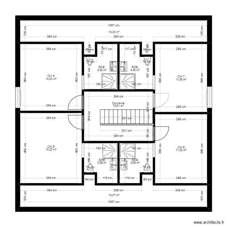 Flamand Rose. Plan de 11 pièces et 107 m2