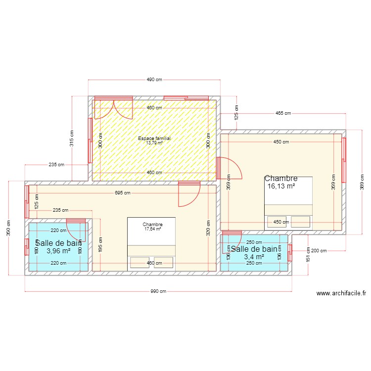 Moodu njaay 3. Plan de 5 pièces et 55 m2