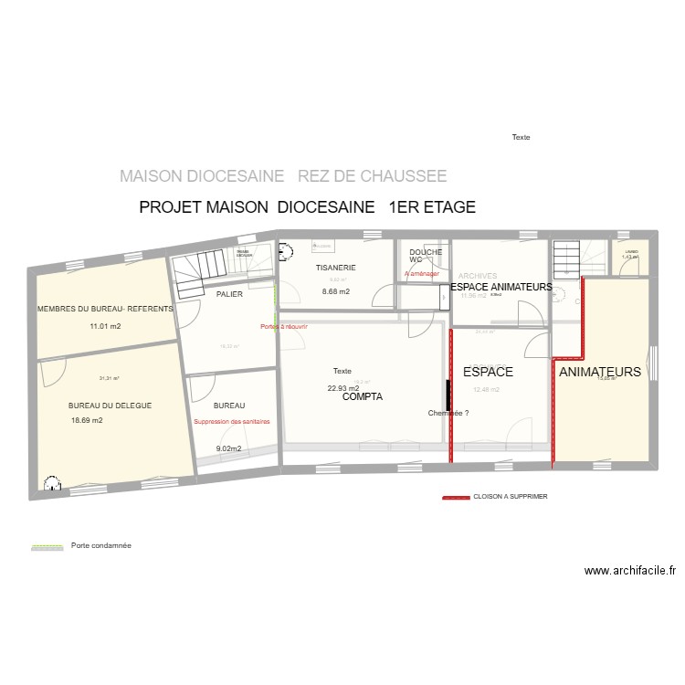 87 LIMOGES Varlin Délégation 1er étage. Plan de 13 pièces et 170 m2