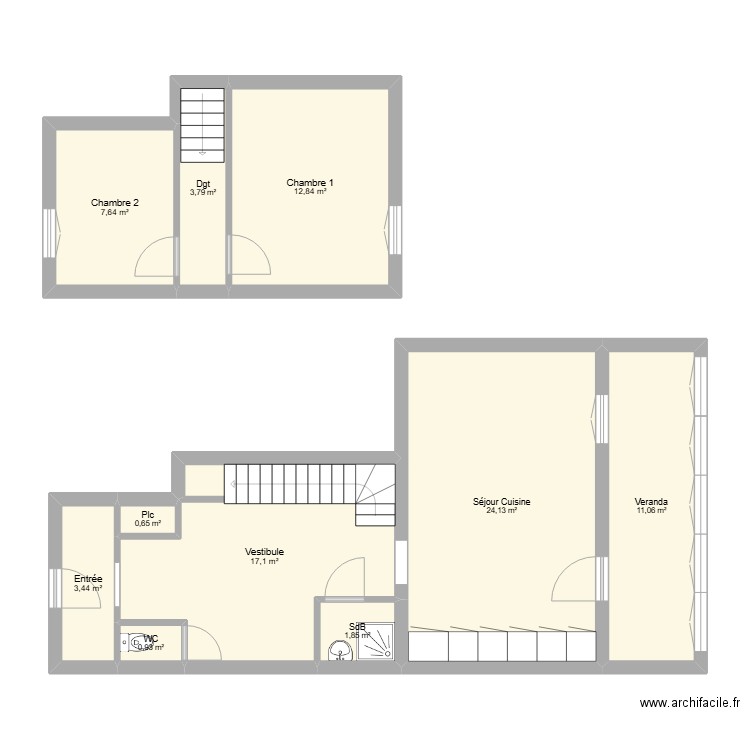 DEMARES. Plan de 10 pièces et 83 m2