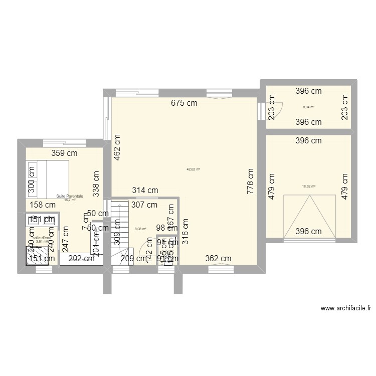 rdc. Plan de 7 pièces et 98 m2