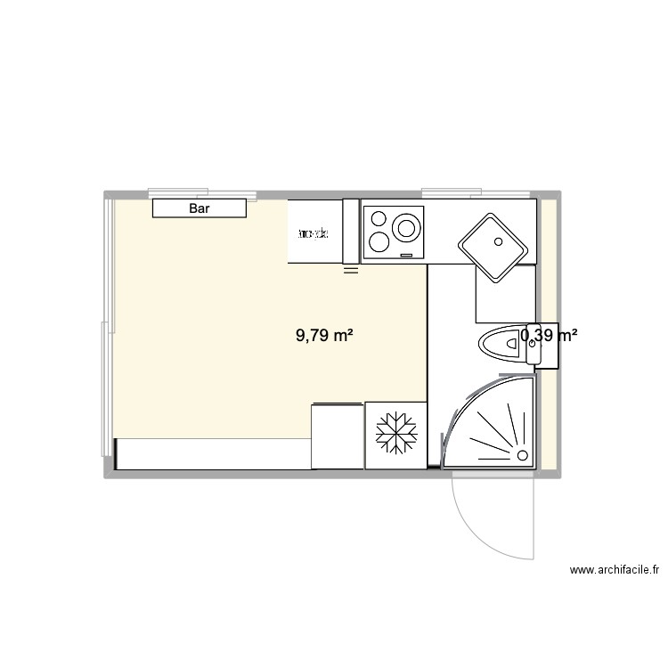 van. Plan de 2 pièces et 10 m2