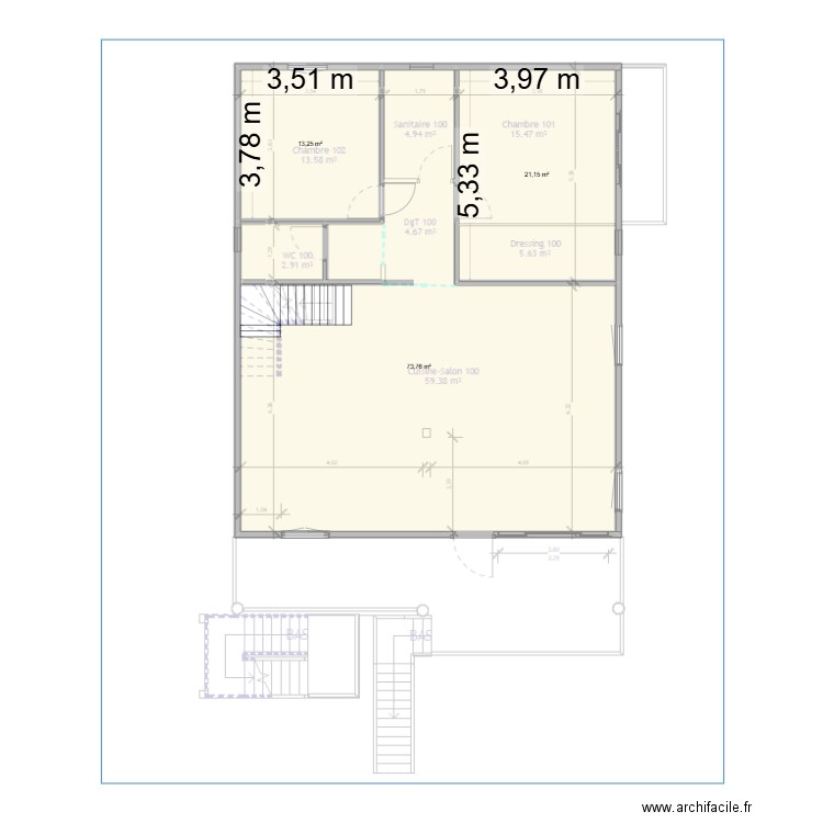 plan lolani. Plan de 3 pièces et 108 m2