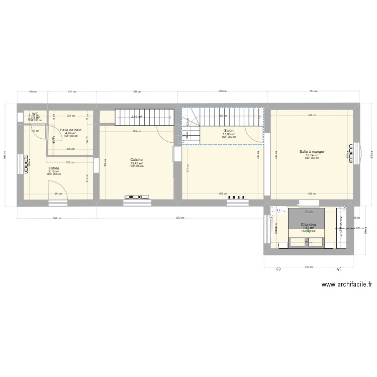 RDC C. Plan de 8 pièces et 75 m2