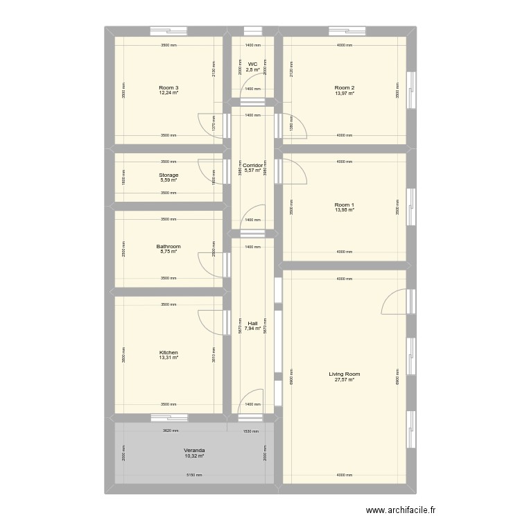 Plan2. Plan de 11 pièces et 122 m2