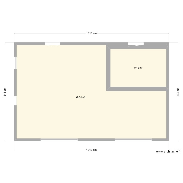 garage. Plan de 2 pièces et 57 m2