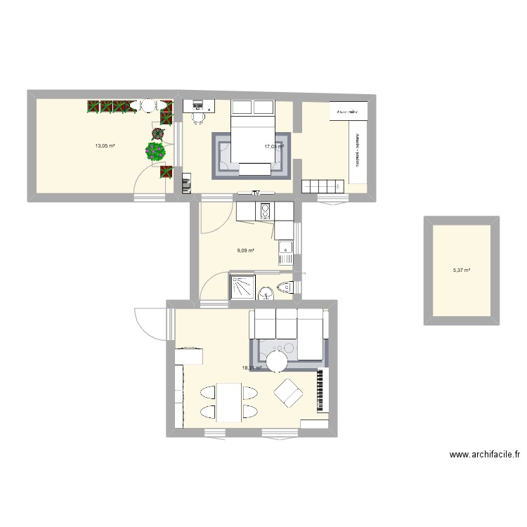 Plan. Plan de 5 pièces et 63 m2