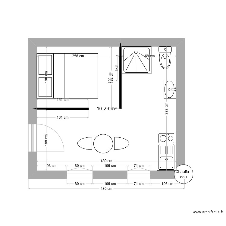 Petite maison . Plan de 4 pièces et 50 m2