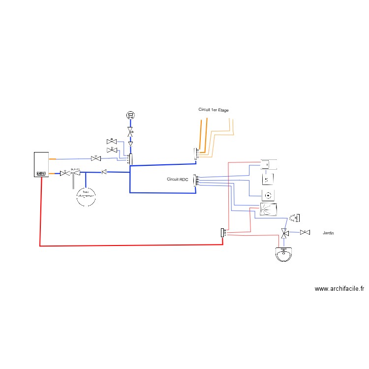 Plan sanitaire rdc sans recirculation. Plan de 0 pièce et 0 m2