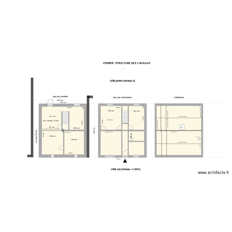 FERRER, STRUCTURE EXISTANTE des 3 NIVEAUX. Plan de 9 pièces et 161 m2