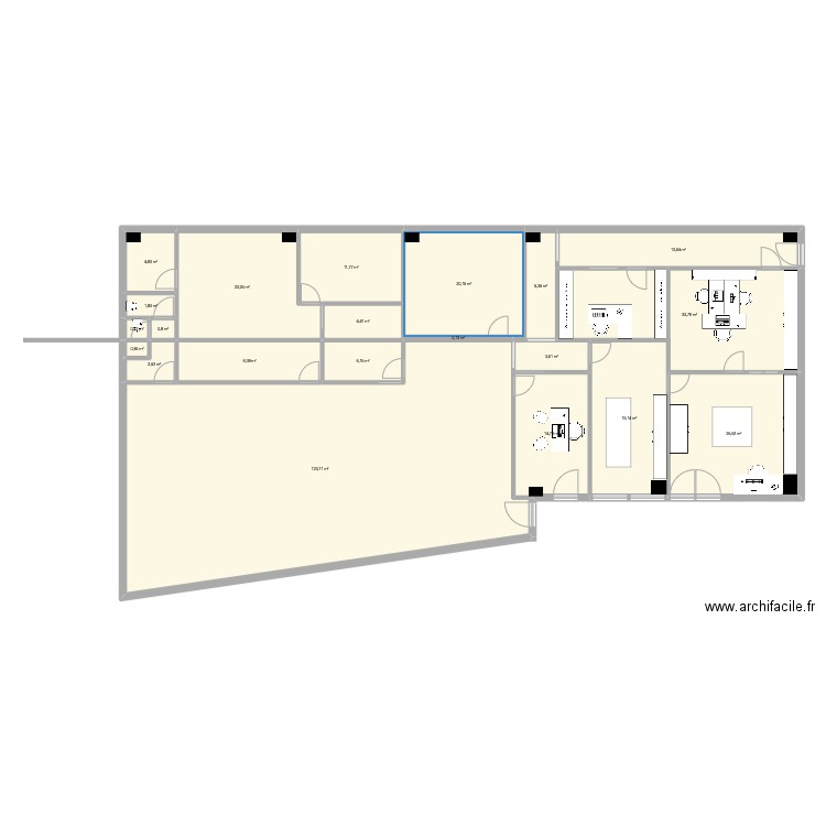 bureau reno. Plan de 21 pièces et 324 m2