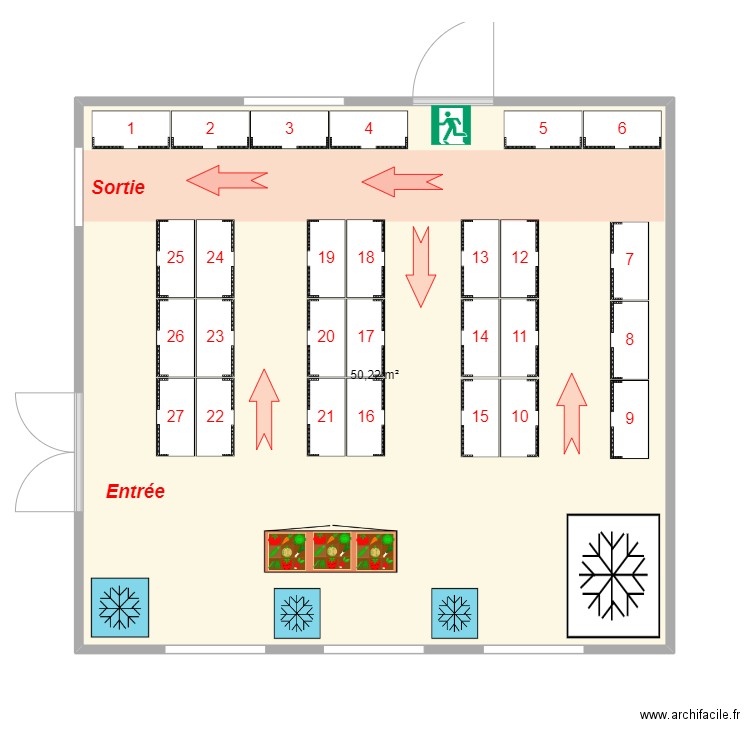 Magasin. Plan de 1 pièce et 50 m2