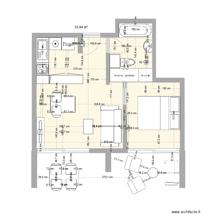 gallion 2. Plan de 1 pièce et 34 m2