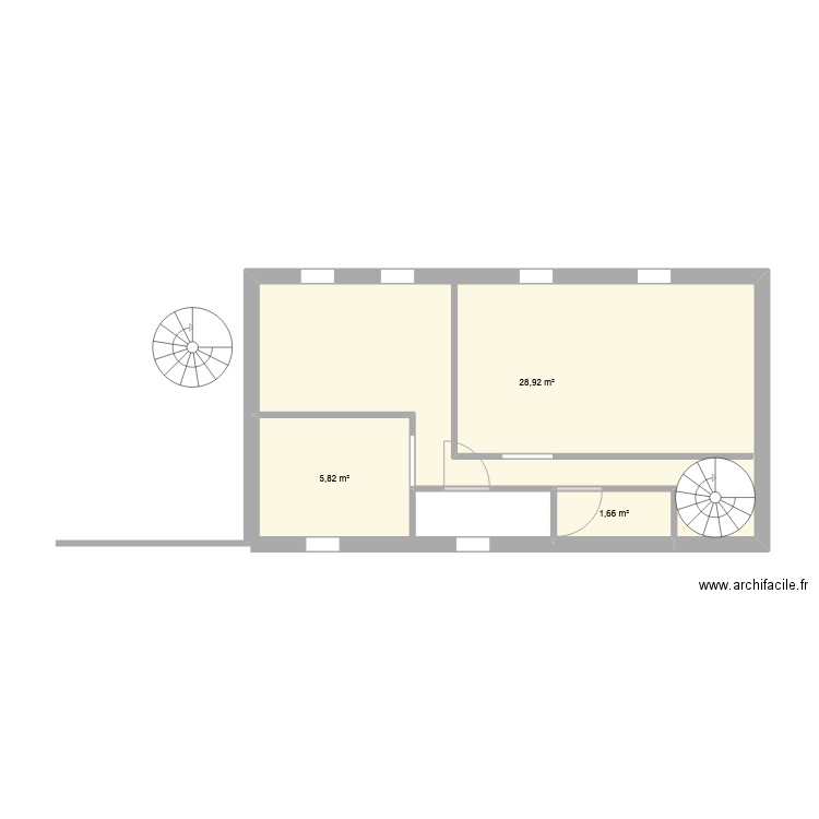 ETAGE LEWARDE. Plan de 3 pièces et 36 m2