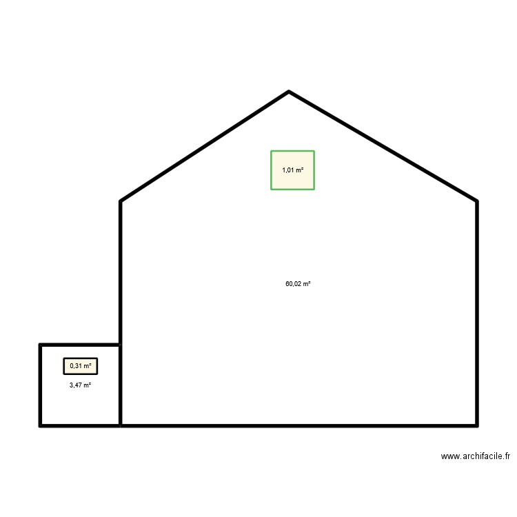 Pignon. Plan de 4 pièces et 66 m2