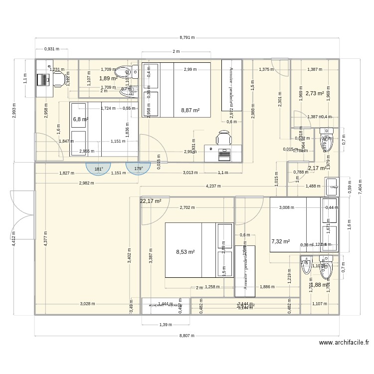 Plan Rez de chausse 1. Plan de 10 pièces et 64 m2