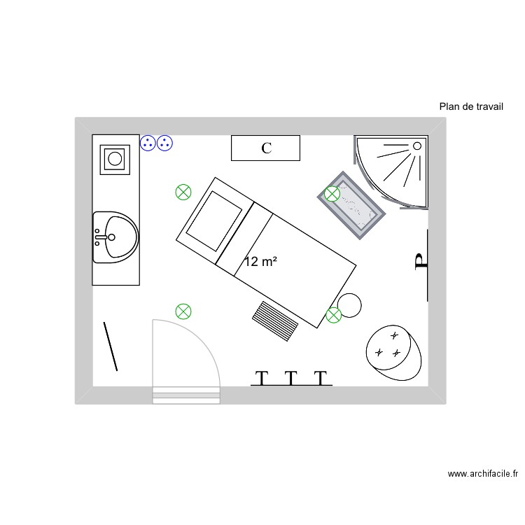 Plan institut cadre orga. Plan de 1 pièce et 12 m2