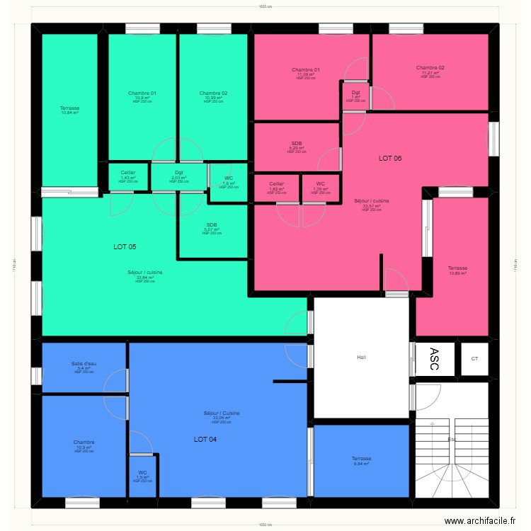 AL projet 02. Plan de 92 pièces et 2109 m2