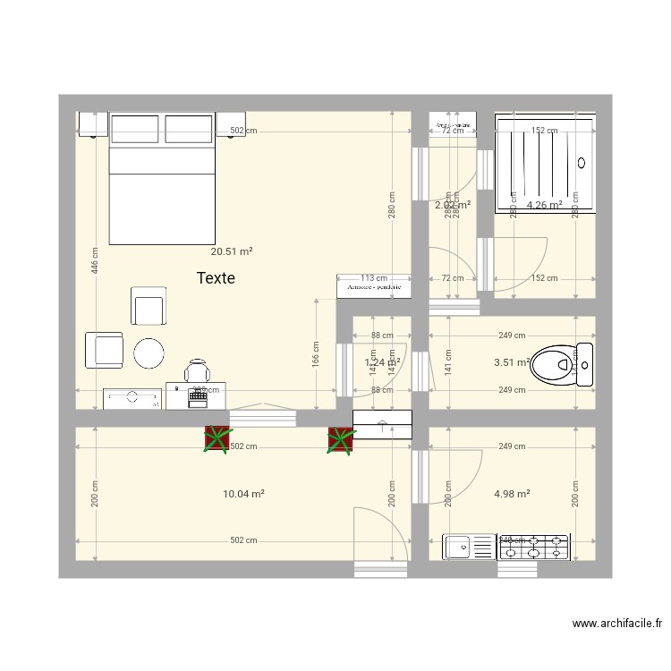 studio Américain. Plan de 0 pièce et 0 m2