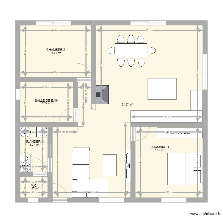 Maison. Plan de 6 pièces et 93 m2