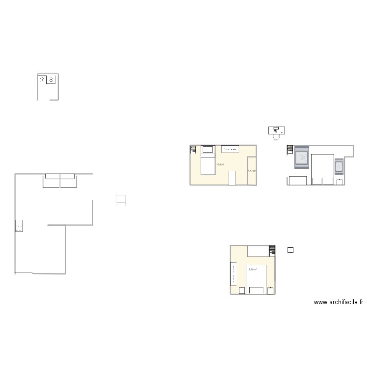 SALON. Plan de 3 pièces et 22 m2