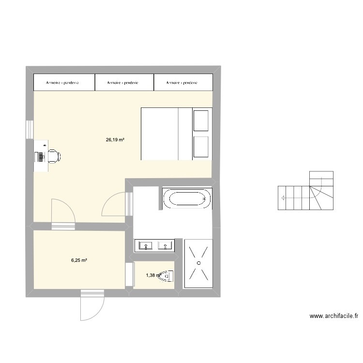 Bertrand Caroline. Plan de 3 pièces et 34 m2