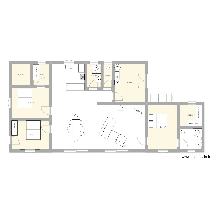 MAISON après. Plan de 9 pièces et 64 m2