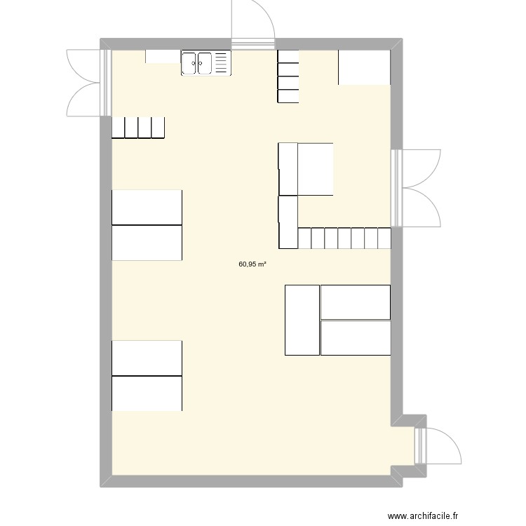 bur Zuy. Plan de 1 pièce et 61 m2