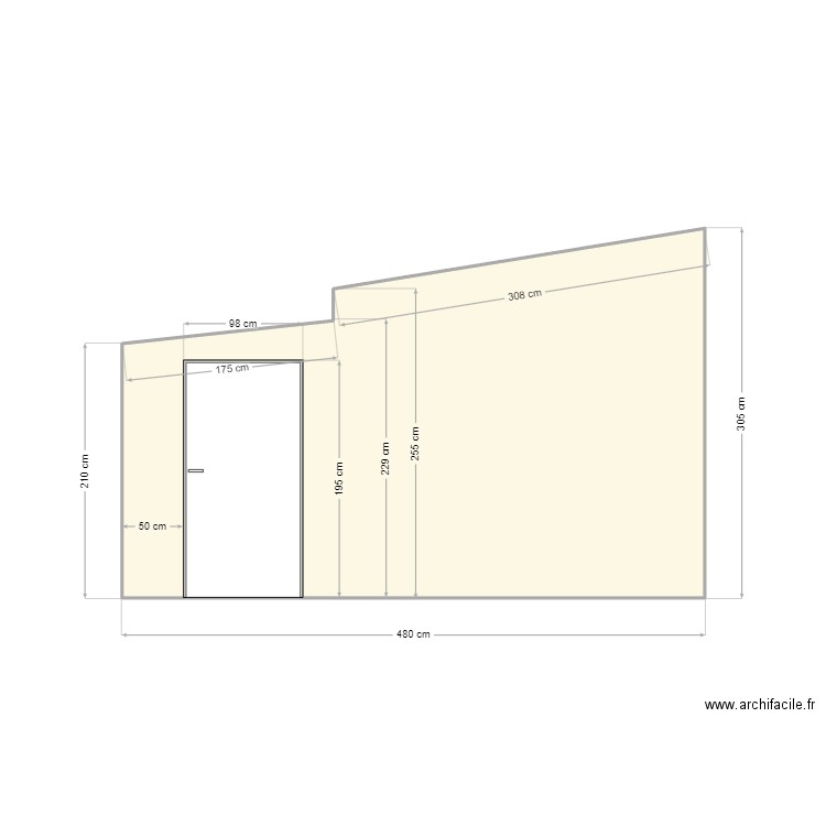 Façade de gauche . Plan de 1 pièce et 12 m2