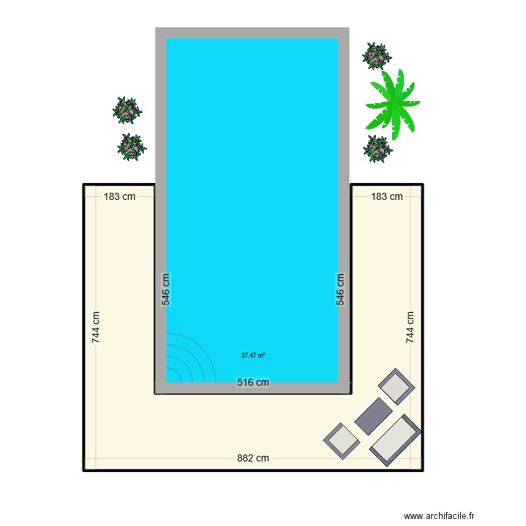 idée terrasse piscine. Plan de 1 pièce et 37 m2