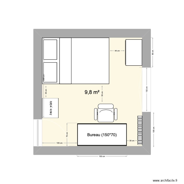 Chambre Lenny V1. Plan de 1 pièce et 10 m2