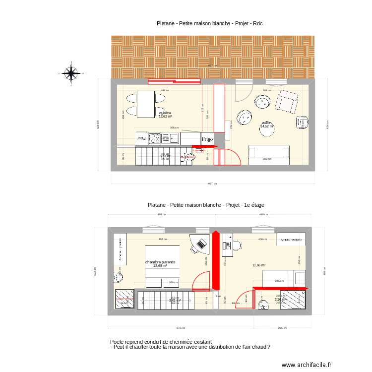 Platane Maison blanche projet. Plan de 7 pièces et 60 m2