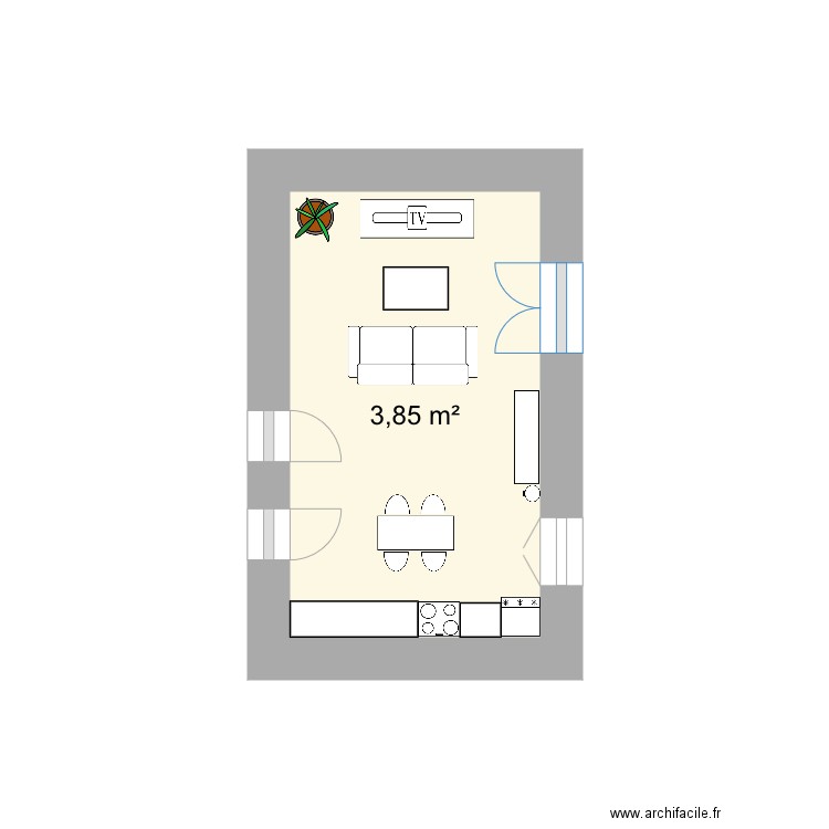 Salon et cuisine. Plan de 0 pièce et 0 m2