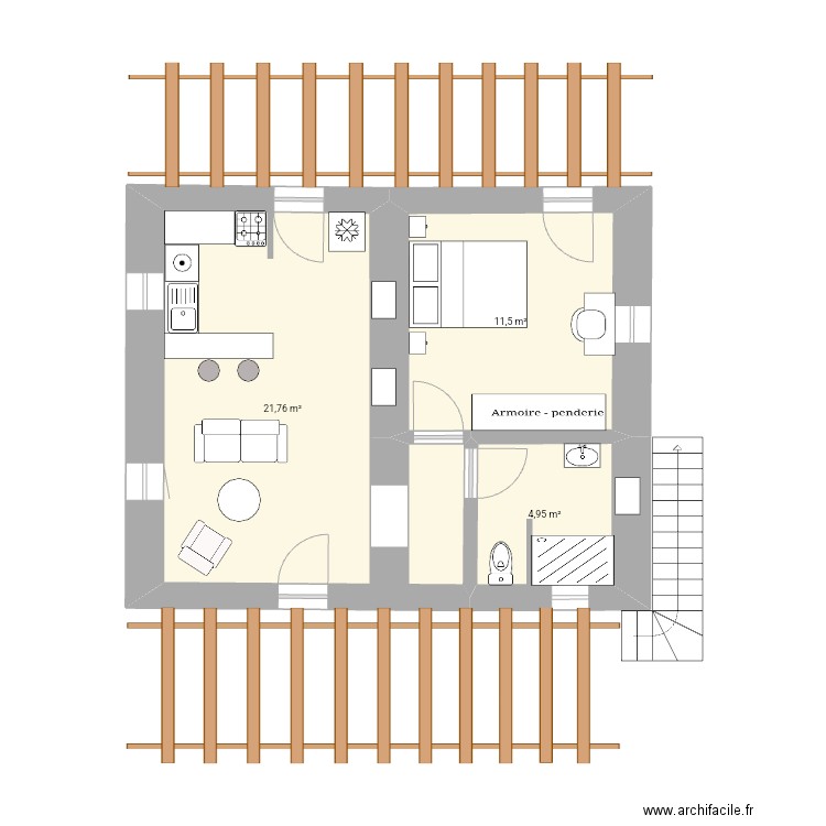 Toubab Dialaw 2. Plan de 3 pièces et 38 m2