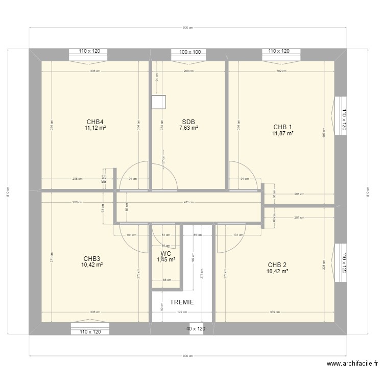 ETAGE PAPA PLACO. Plan de 8 pièces et 60 m2