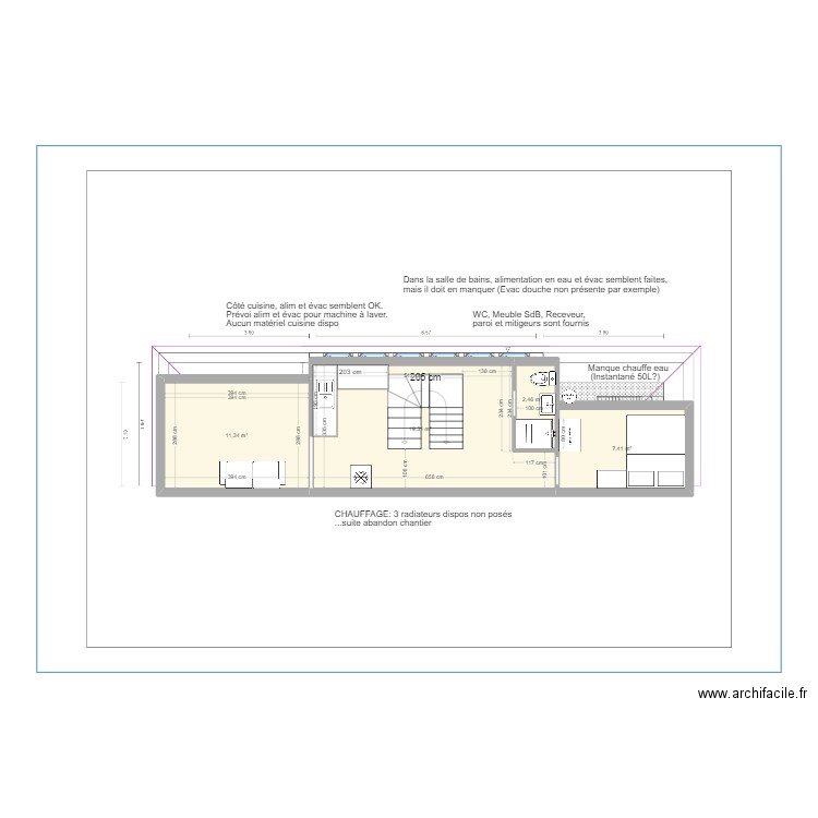 Aménagement combles 40m2. Plan de 4 pièces et 41 m2