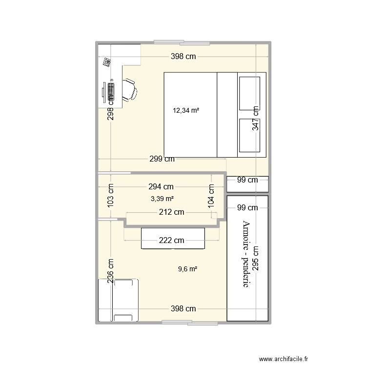 R+1 - AMENAGE. Plan de 3 pièces et 25 m2