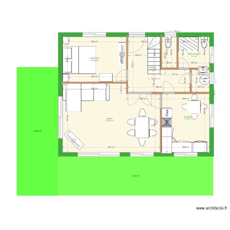 mezire. Plan de 5 pièces et 58 m2