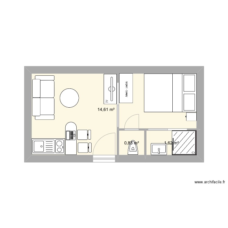 Studio 18m2. Plan de 0 pièce et 0 m2