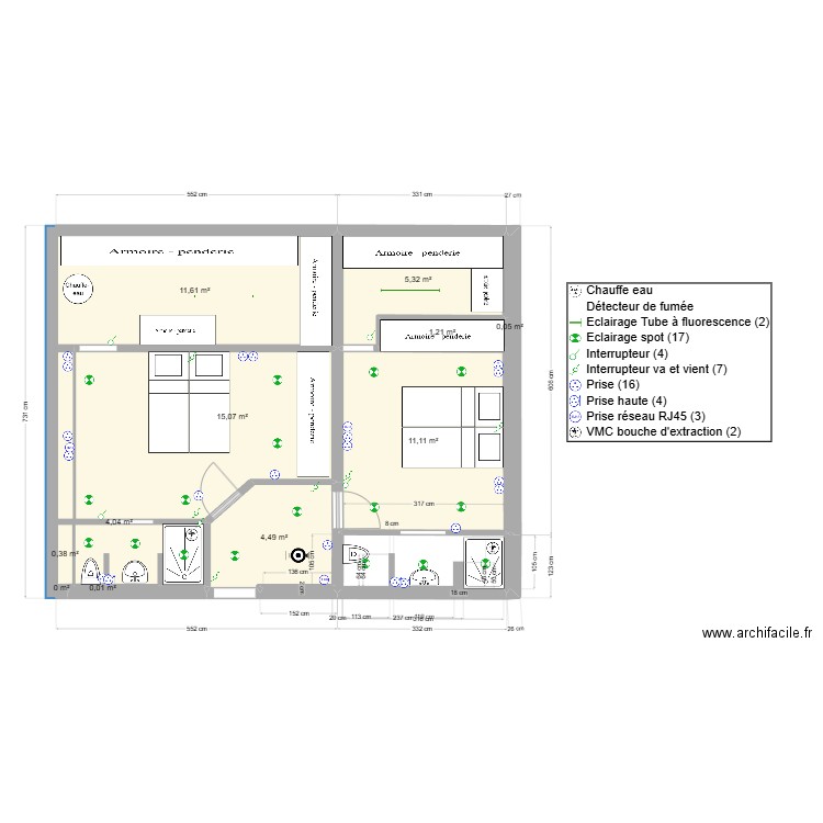 BR2 claire ELEC1. Plan de 12 pièces et 53 m2