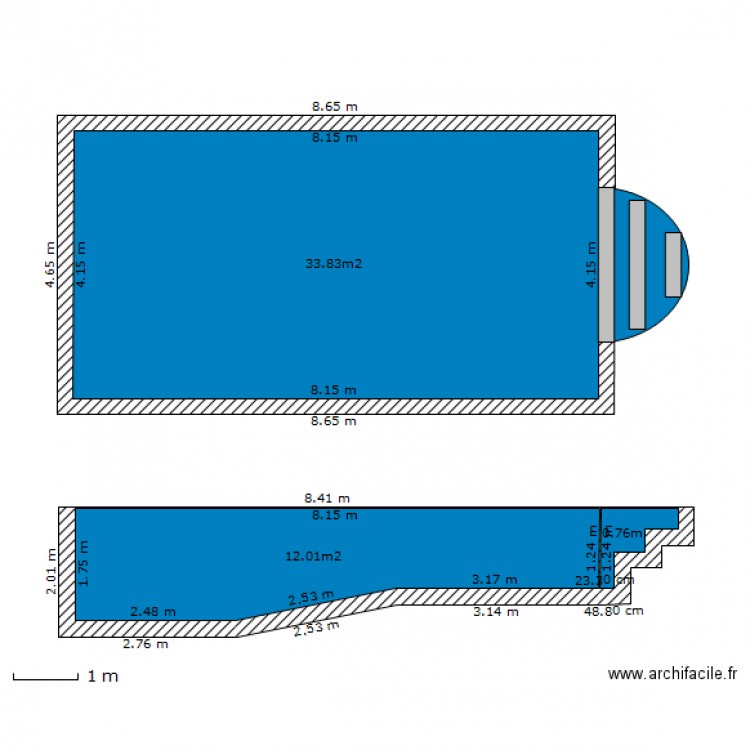 Piscine 8mx4m coupe 1. Plan de 0 pièce et 0 m2