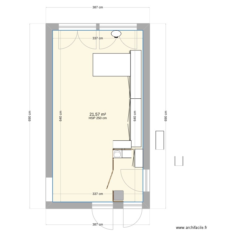 Salle à manger avec entrée parents. Plan de 1 pièce et 22 m2